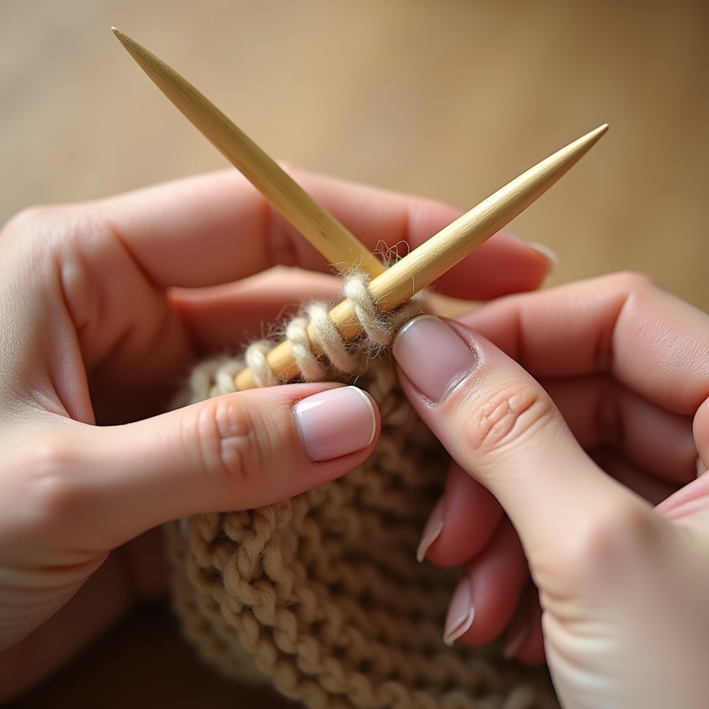 Detail rukou při pletení – správné držení jehlic